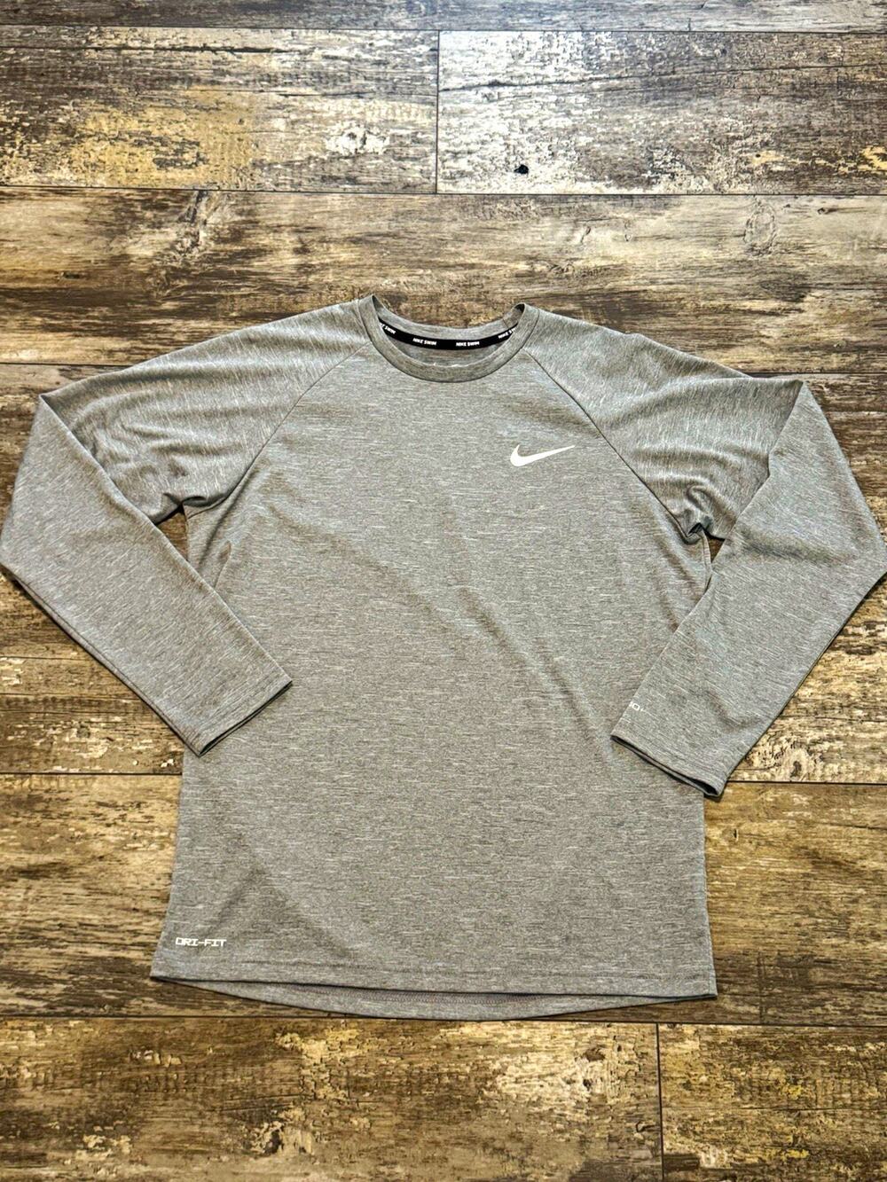 Nike Swim Dri-FIT Men's Heather Gray Long Sleeve Shirt Size Small UPF 40+